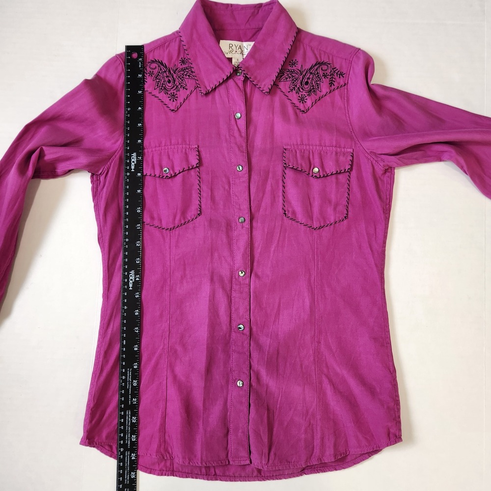 Ryan Michael Womens Silk Cotton Western Snap Shirt S Deep Pink Embroidered - Picture 7 of 11
